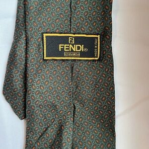 Fendi Green and Orange Patterned 100% Silk Men's Necktie